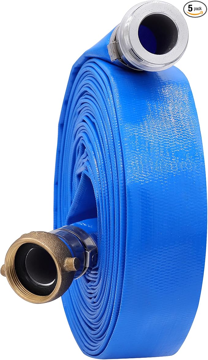 2" x 50ft PVC Lay Flat Water Pump Discharge Hose With Aluminum Pin Lug Fittings, Heavy Duty Reinforced Pool Backwash Hose Assembly