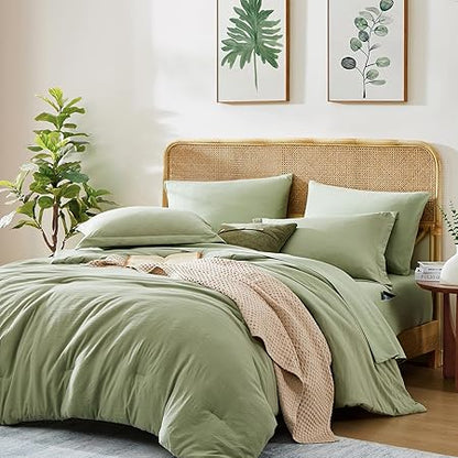 WRENSONGE Twin Comforter Set- 5 Pieces Sage Green Bed in a Bag, All Season Twin XL Bedding Sets with 1 Fitted Sheet, 1 Flat Sheet, 1 Pillow Sham and 1 Pillowcase