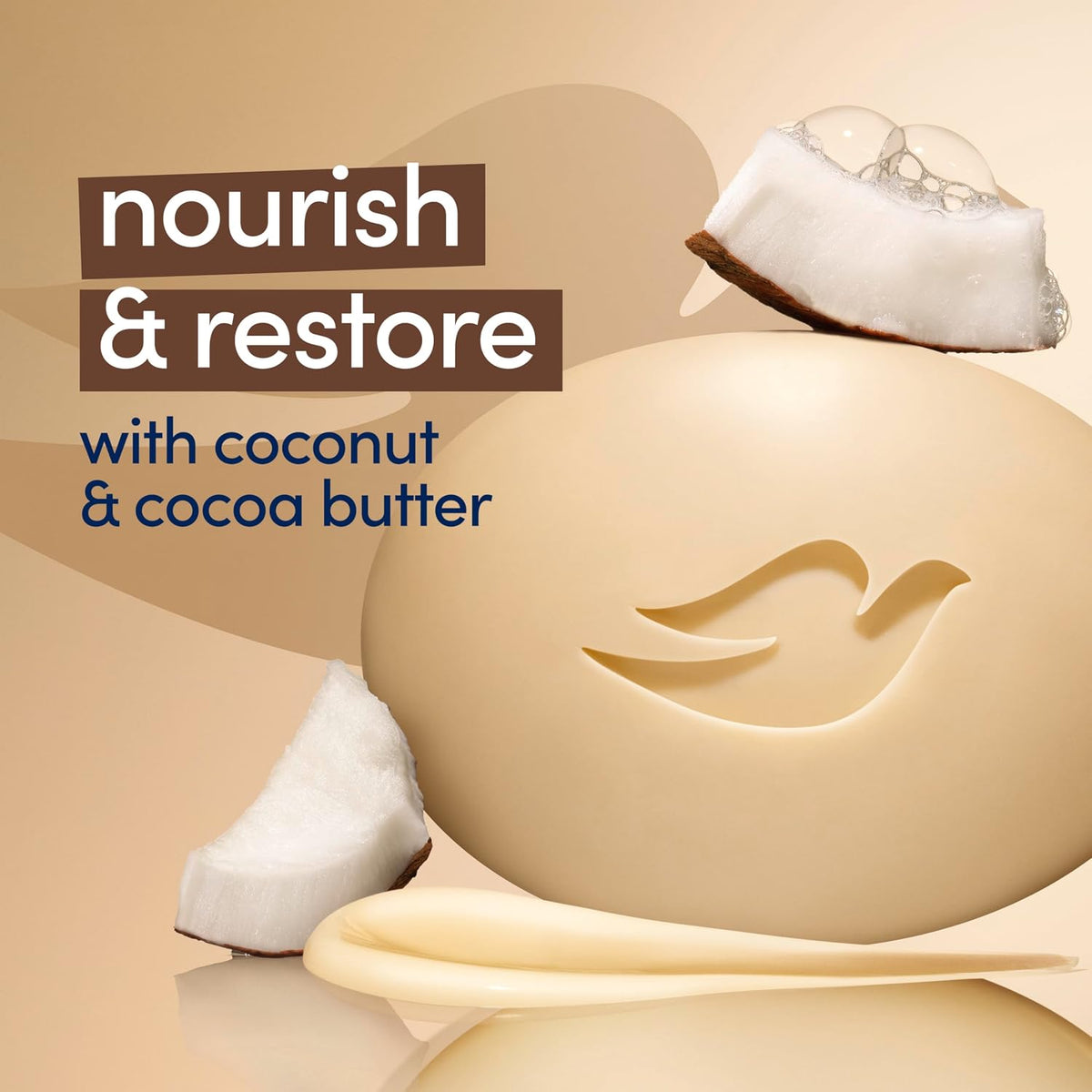 Dove Beauty Bar Soap Restoring Coconut & Cocoa Butter 5 Count for Restored Skin, Nourishes Skin 3.75 oz