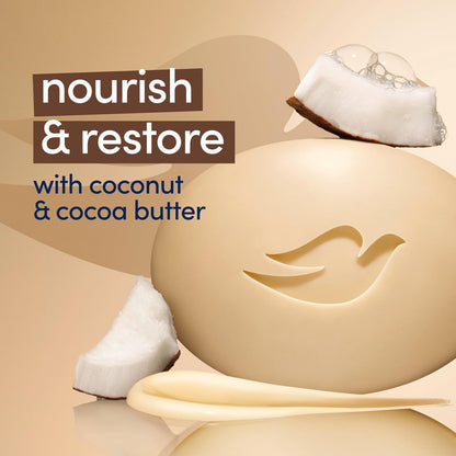 Dove Beauty Bar Soap Restoring Coconut & Cocoa Butter 5 Count for Restored Skin, Nourishes Skin 3.75 oz