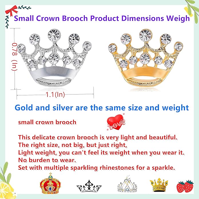 Lot 122448pcs Small Crown Brooch Pins for Women and Men - Fashion Gold Silver Rhinestone Brooches for Suit Jacket - Bulk Pins