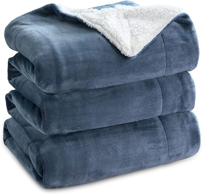 Bedsure Sherpa Fleece Blankets Queen Size for Bed - Thick and Warm, Soft Fuzzy Plush Queen Blanket for Winter, Slate Blue, 90x90 Inches