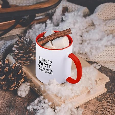 3dRose I Like Party, I Mean Take Naps Mug, 11 oz, Red