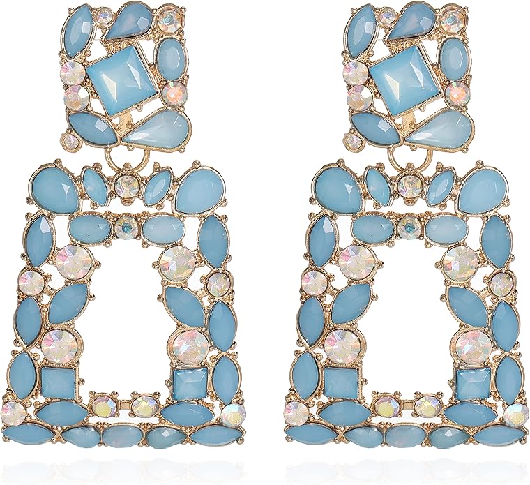 Rhinestone Rectangle Dangle Statement Earrings Trendy Crystal Geometric Drop Earrings hypoallergenic for Women
