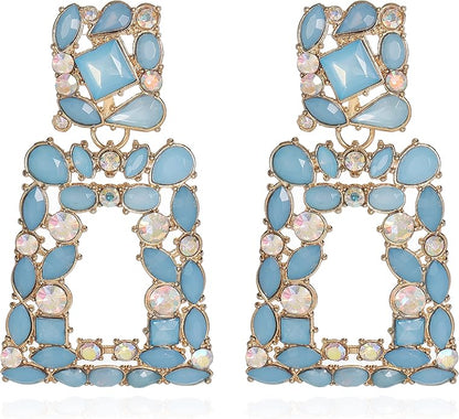 Rhinestone Rectangle Dangle Statement Earrings Trendy Crystal Geometric Drop Earrings hypoallergenic for Women
