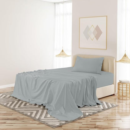 LUX Décor Twin XL Sheet Set - 3 Piece Ultra-Soft Microfiber Bed Sheets with Flat Sheet, 16 Inches Deep Pocket Fitted Sheet & Pillowcase, Cooling & Breathable, Hotel Luxury, Oeko-TEX - Grey