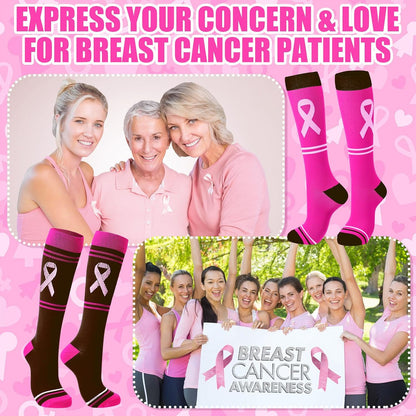 48 Pairs Pink Out Socks Bulk for Women Breast Cancer Awareness Team Socks Compression Sport Stockings for Pink Ribbon Events Fundraiser Christmas Stocking Stuffers