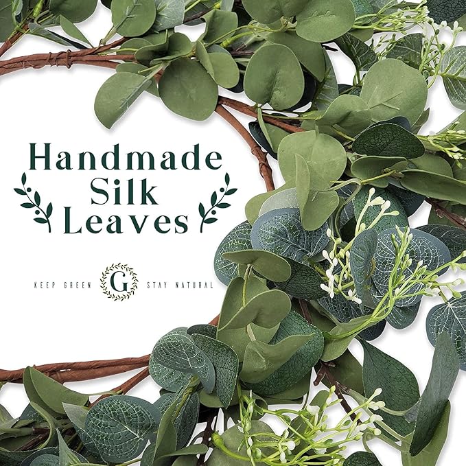 Eucalyptus Wreaths for Front Door 20", Handmade Green Leaves Wreath for Summer, Spring and All Seasons, Greenery Floral Wreath for Wall and Outside