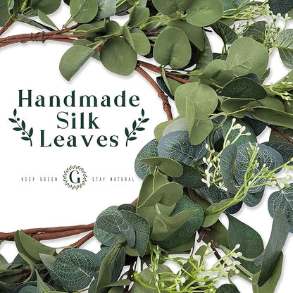 Eucalyptus Wreaths for Front Door 20", Handmade Green Leaves Wreath for Summer, Spring and All Seasons, Greenery Floral Wreath for Wall and Outside