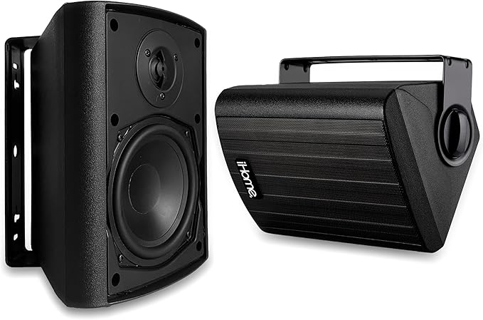 iHome IHSI-W400BT-PR-BLK Bluetooth 4-Inch 100W Weatherproof Speakers, IndoorOutdoor, WallCeiling Mount, Surround Sound, Pair - Ideal for Home Parties