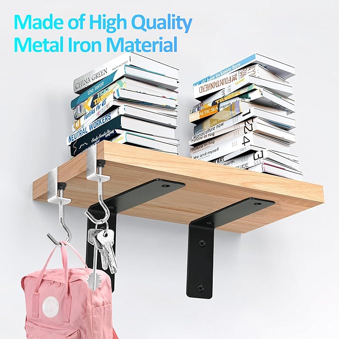 L Floating Shelf Brackets,4 Pack Heavy Duty L Brackets for Shelves, L 6" X H 4" Black Metal Countertop Support Brackets,Wall Mounting for Wood