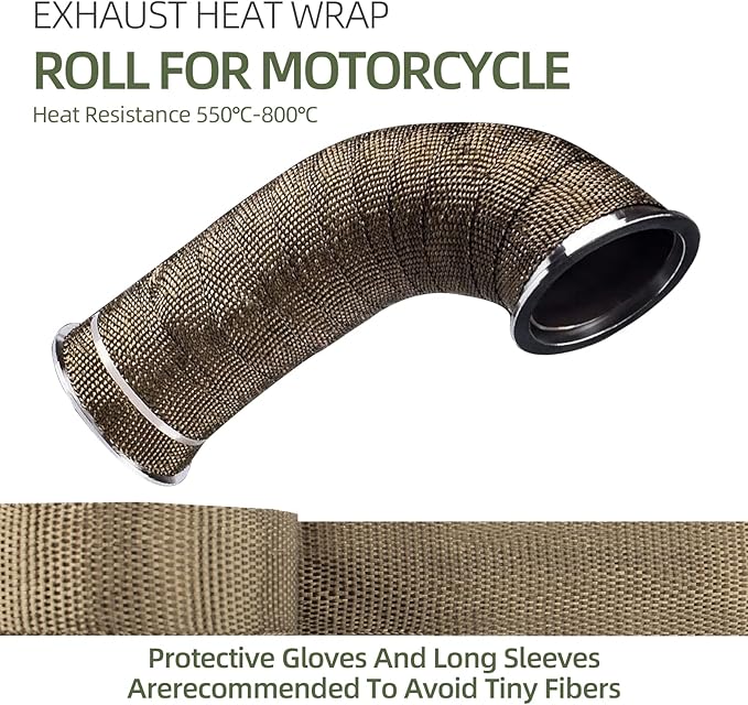 Titanium Exhaust Heat Tape Wrap, 2Aux 50 Ft, Motorcycle Fiberglass Heat Shield Tape With Stainless Ties