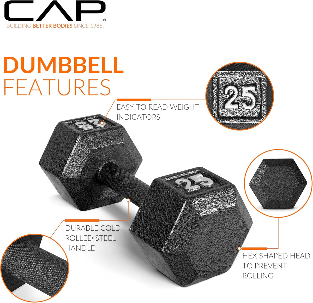 CAP Barbell Black Cast Iron Hex Dumbbell
