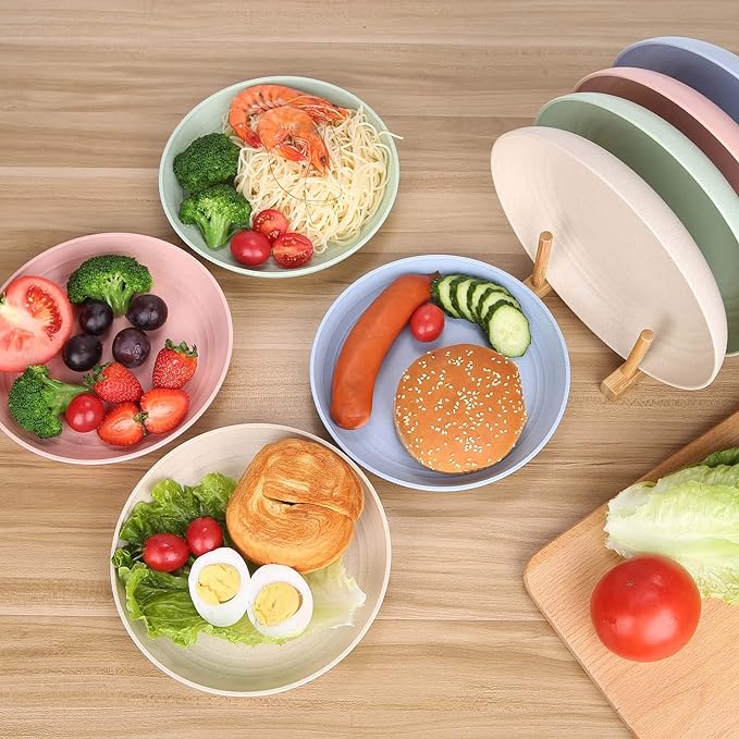 10 Inches Unbreakable Wheat Straw Plates - Reusable Plate Set - Dishwasher & Microwave Safe - Perfect for Dinner Dishes - Healthy, BPA Free & Eco-Friendly (10 Inches)