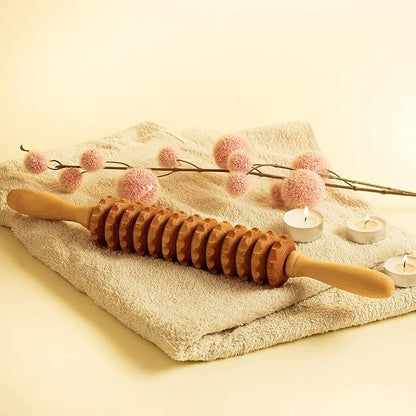 Wood Roller Massager for Body - 15.6 inch Lymphatic Drainage Manual Massage Tools for Sculpting, Muscle Shaping, Cellulite Remover - Wooden Massage Tool for Manual Madero therapy