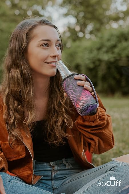 GoCuff Slim Can Cuff Covers For Beer Reusable Insulator With Easy Grip Handle Neoprene Can Coozie With Insulated Sleeves For Skinny Cans Soda, and Other 12 oz Slim Can Beverages (Sunflower Tie Dye)