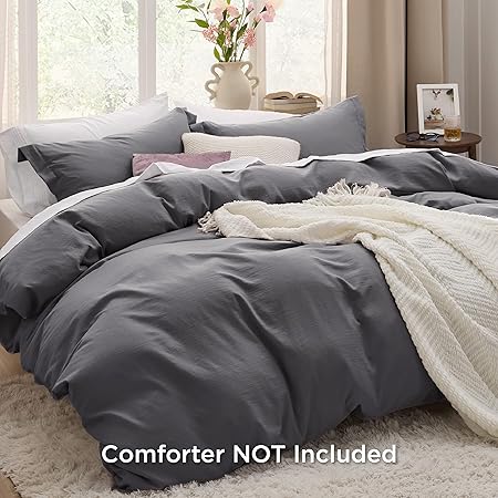 Bedsure Dark Grey Duvet Cover Queen Size - 3 Pieces Prewashed Extra Soft Bedding Set, Includes 1 Duvet Cover 90x90 Inches with Zipper Closure  2 Pillow Shams, Comforter Not Included