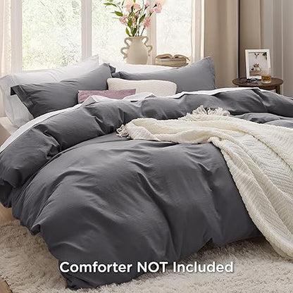 Bedsure Dark Grey Duvet Cover Queen Size - 3 Pieces Prewashed Extra Soft Bedding Set, Includes 1 Duvet Cover 90x90 Inches with Zipper Closure  2 Pillow Shams, Comforter Not Included