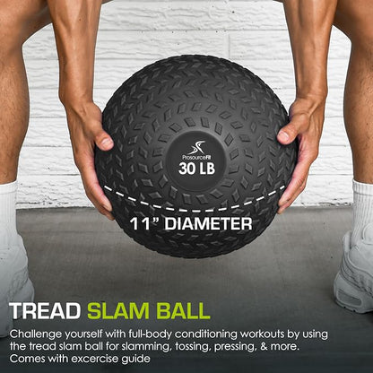 ProsourceFit Slam Medicine Ball, 30 lbs Smooth and Tread Textured Grip Dead Weight Balls for Strength and Conditioning Exercises, Cardio and Core Workouts