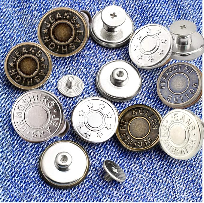 30 Sets Replacement Jean Buttons for Jeans,No Sew Removable Metal Button for Jeans,20mm Button Repair Kit with Screwdriver,Packed in Plastic Storage Box - Fits for Any Cowboy Clothing,Jackets,Pants