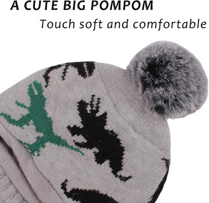 Winter Baby Knitted Hat Scarf Kids Boys Girls Hood Hats Toddler Earflap Beanie with Pompom
