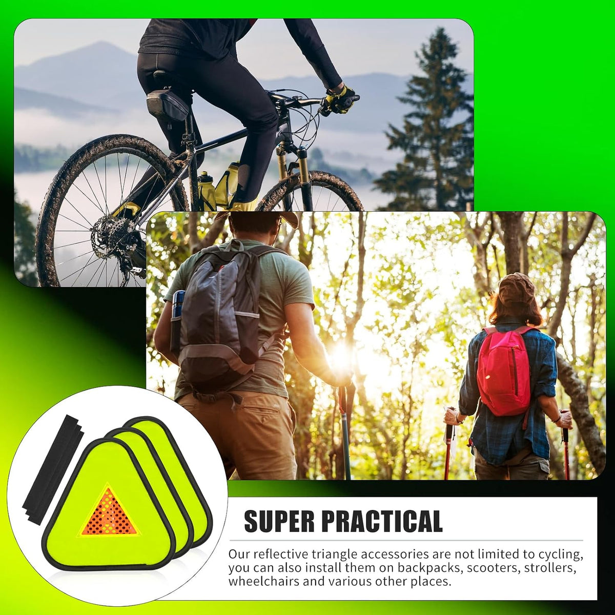 DLUGOPIS Reflective Yield Symbol 7 * 7inch Reflective Safety Triangle 2PC | Bike Reflective Triangle Sign High Visibility Safety Flag with Magic Adhesive Strap for Safety at Night Bike Recumbent Trike ( 2 packs )