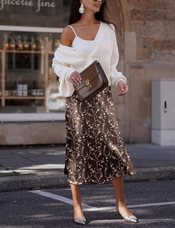 Zeagoo Skirts for Women High Waist Skirt Elegant Midi Skirt Satin