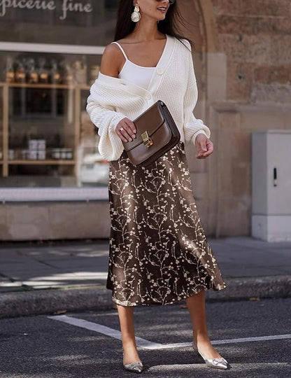 Zeagoo Skirts for Women High Waist Skirt Elegant Midi Skirt Satin