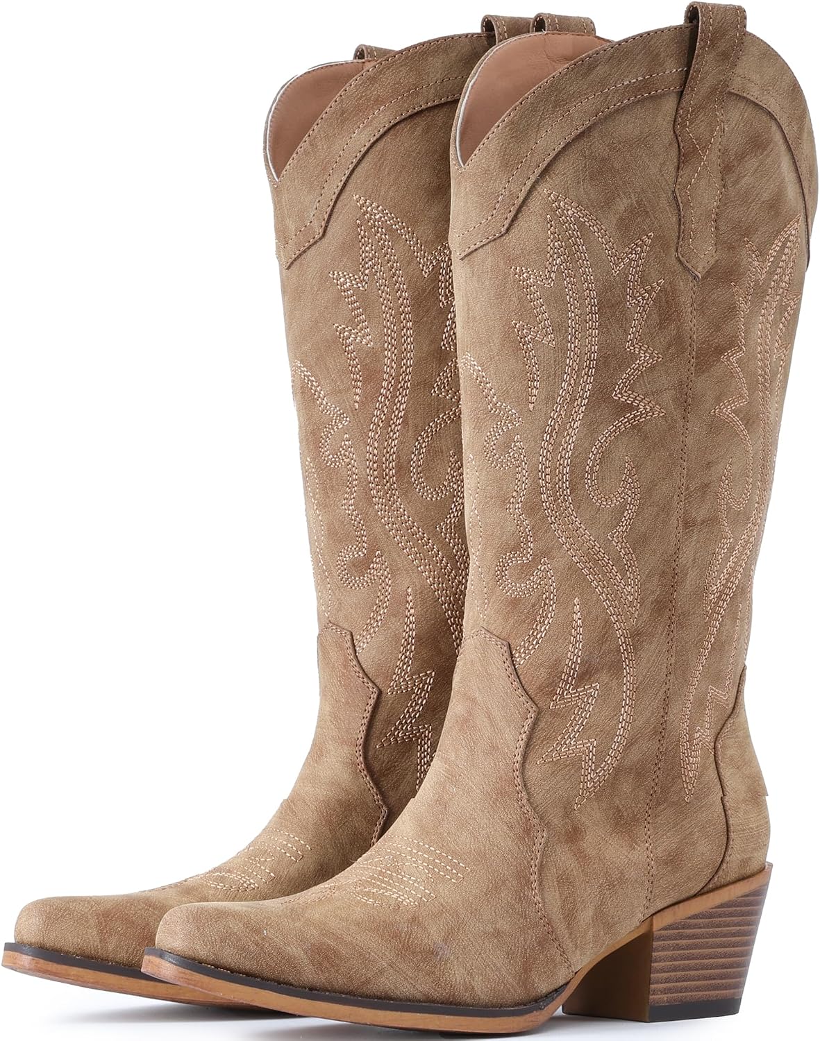 IUV Women's Western Mid Calf Cowgirl Boots with Chunky Heel