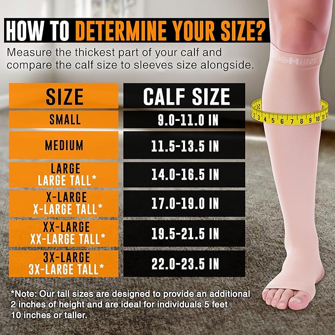 Doc Miller Open Toe Compression Socks for Men and Women, 15-20 mmHg, Calf Support Sleeves, Recovery Stockings, Wide Calf, Toeless Design, 1 Pair