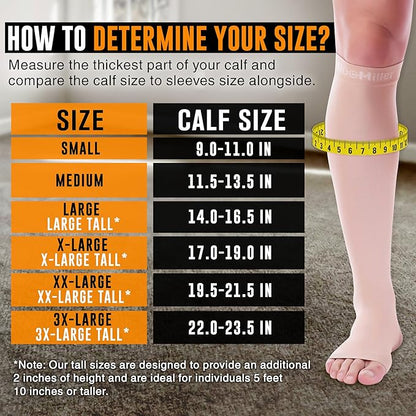 Doc Miller Open Toe Compression Socks for Men and Women, 15-20 mmHg, Calf Support Sleeves, Recovery Stockings, Wide Calf, Toeless Design, 1 Pair