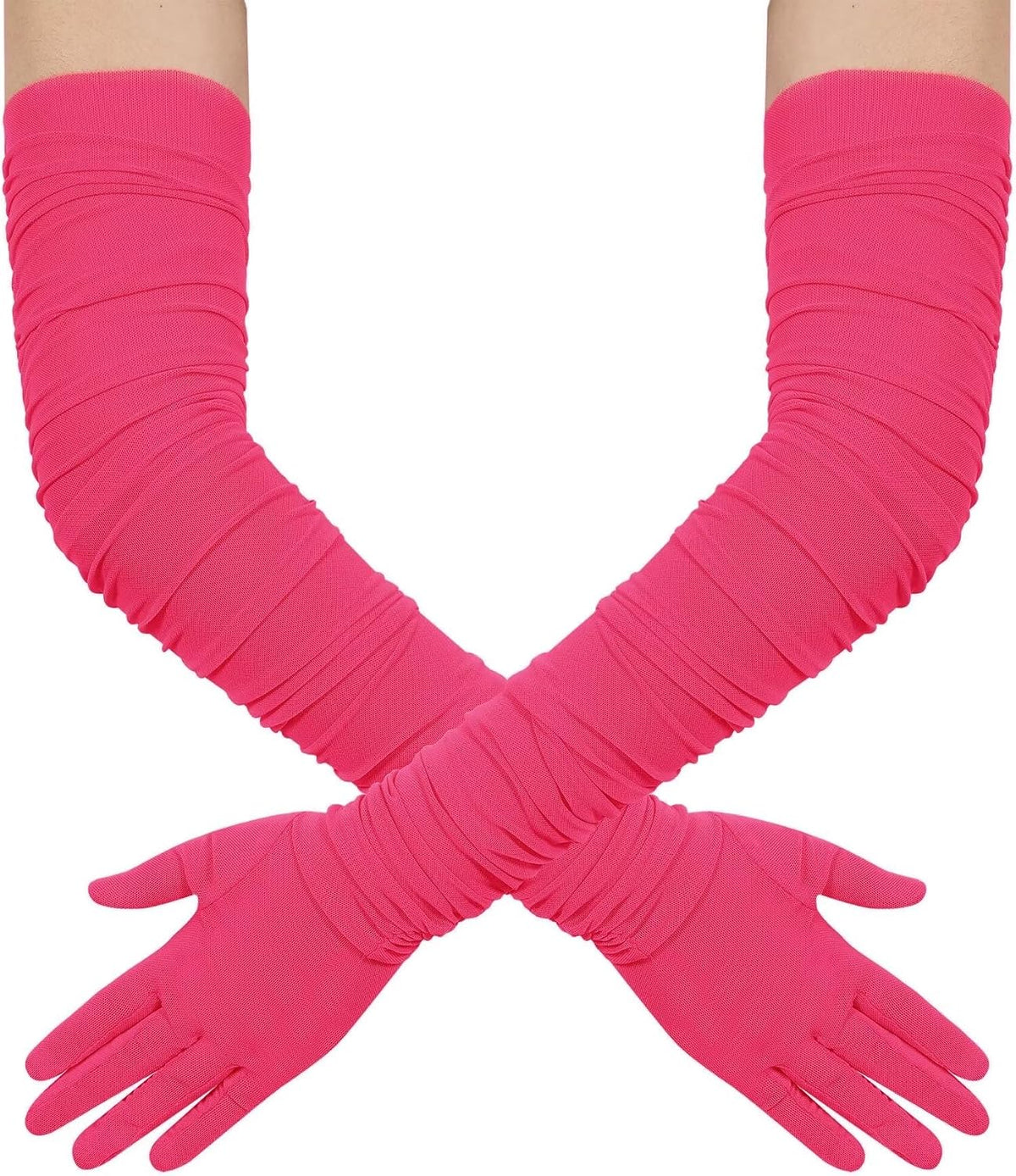 Hazhlko Women's Super Long Stretchy Ruched Mesh Tulle Sheer Gloves Costume Opera Party 1920's Dance Gloves