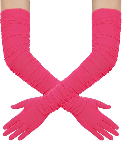 Hazhlko Women's Super Long Stretchy Ruched Mesh Tulle Sheer Gloves Costume Opera Party 1920's Dance Gloves