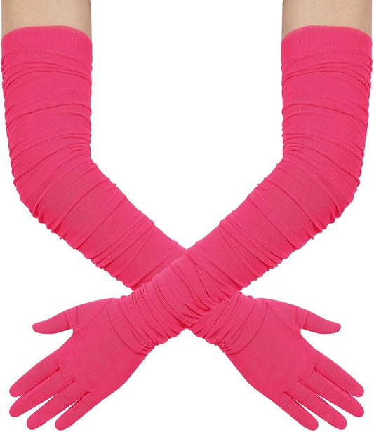 Hazhlko Women's Super Long Stretchy Ruched Mesh Tulle Sheer Gloves Costume Opera Party 1920's Dance Gloves