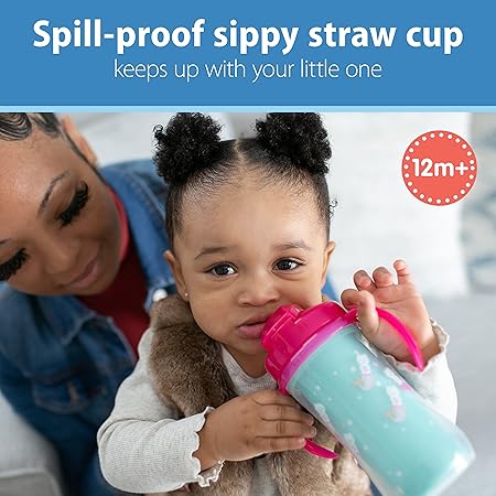 Dr. Brown's Milestones Insulated Sippy Cup with Straw and Handles, Spill-Proof Tumbler with Lid, 2-Pack, Pink, 10 oz300 mL, BPA Free, 12m