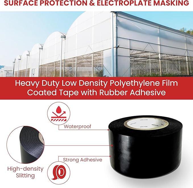 GGR Supplies T.R.U. LDPE Heavy-Duty Greenhouse Polyethylene Repair Weatherseal Film Tape. Long Term UV Exposure Ideal for Sealing and Seaming. (Black, 3" X 36 Yards)