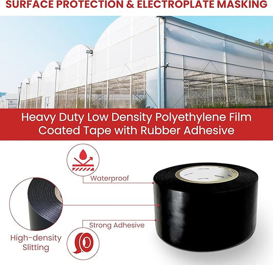 GGR Supplies T.R.U. LDPE Heavy-Duty Greenhouse Polyethylene Repair Weatherseal Film Tape. Long Term UV Exposure Ideal for Sealing and Seaming. (Black, 3" X 36 Yards)