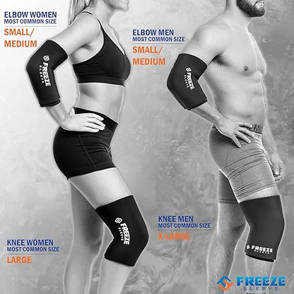 FreezeSleeve 2 Pack Ice & Heat Therapy Sleeve- Reusable, Flexible Gel Hot/Cold Pack, 360 Coverage for Knee, Elbow, Ankle, Wrist- Black, Large