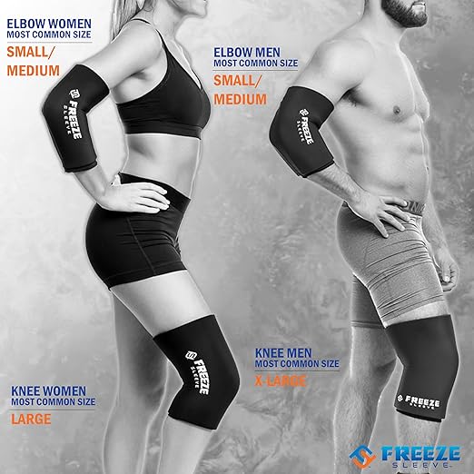 FreezeSleeve 2 Pack Ice & Heat Therapy Sleeve- Reusable, Flexible Gel Hot/Cold Pack, 360 Coverage for Knee, Elbow, Ankle, Wrist- Black, Large