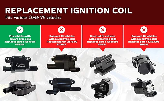 Ignition Coil Pack - Replaces 12570616, D510C - Compatible with Chevrolet, GMC, Cadillac 5.3L, 6.0L V8  More - G8, Grand Prix, H3, Tahoe, Yukon, Silverado, Impala, Envoy, Trailblazer