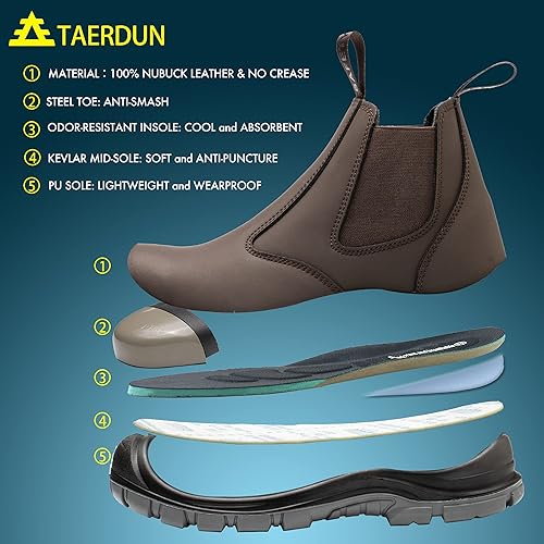 Steel Toe Work Boots for Men Slip-on Chelsea Boot, Men's Industrial & Construction Shoes, Waterproof, Lightweight, Comfortable, Non-slip Safety Shoes, Black, 10.5