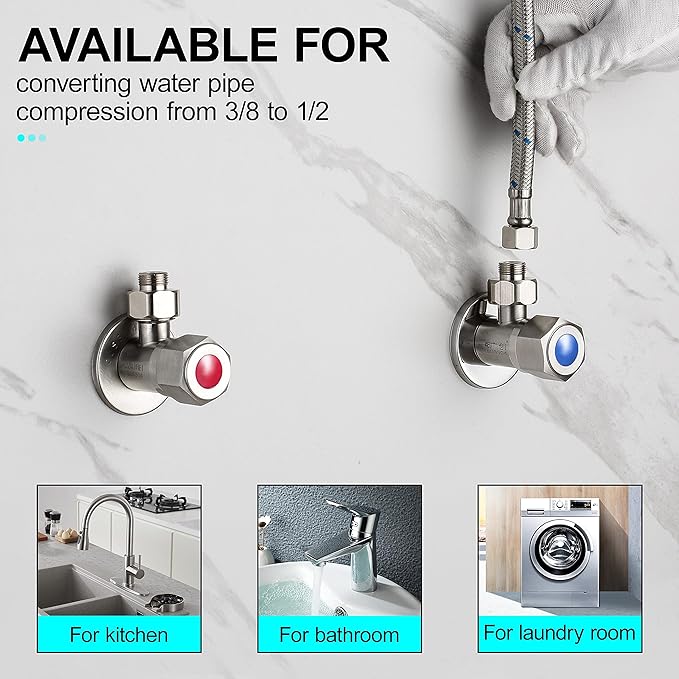 Brass Pipe Fittings, Water Hose Adapter, G 12 Female to G 38 Male Reducer Adapter, Compression Fitting for Kitchen Bathroom Faucet, Pipe Connector with Rubber Washer,(2 Pack)