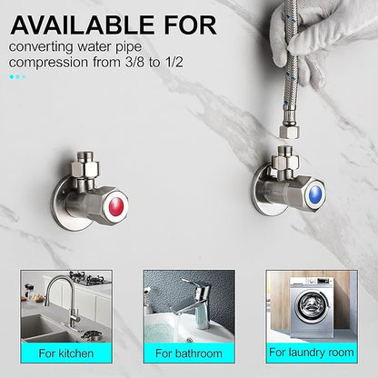 Brass Pipe Fittings, Water Hose Adapter, G 12 Female to G 38 Male Reducer Adapter, Compression Fitting for Kitchen Bathroom Faucet, Pipe Connector with Rubber Washer,(2 Pack)