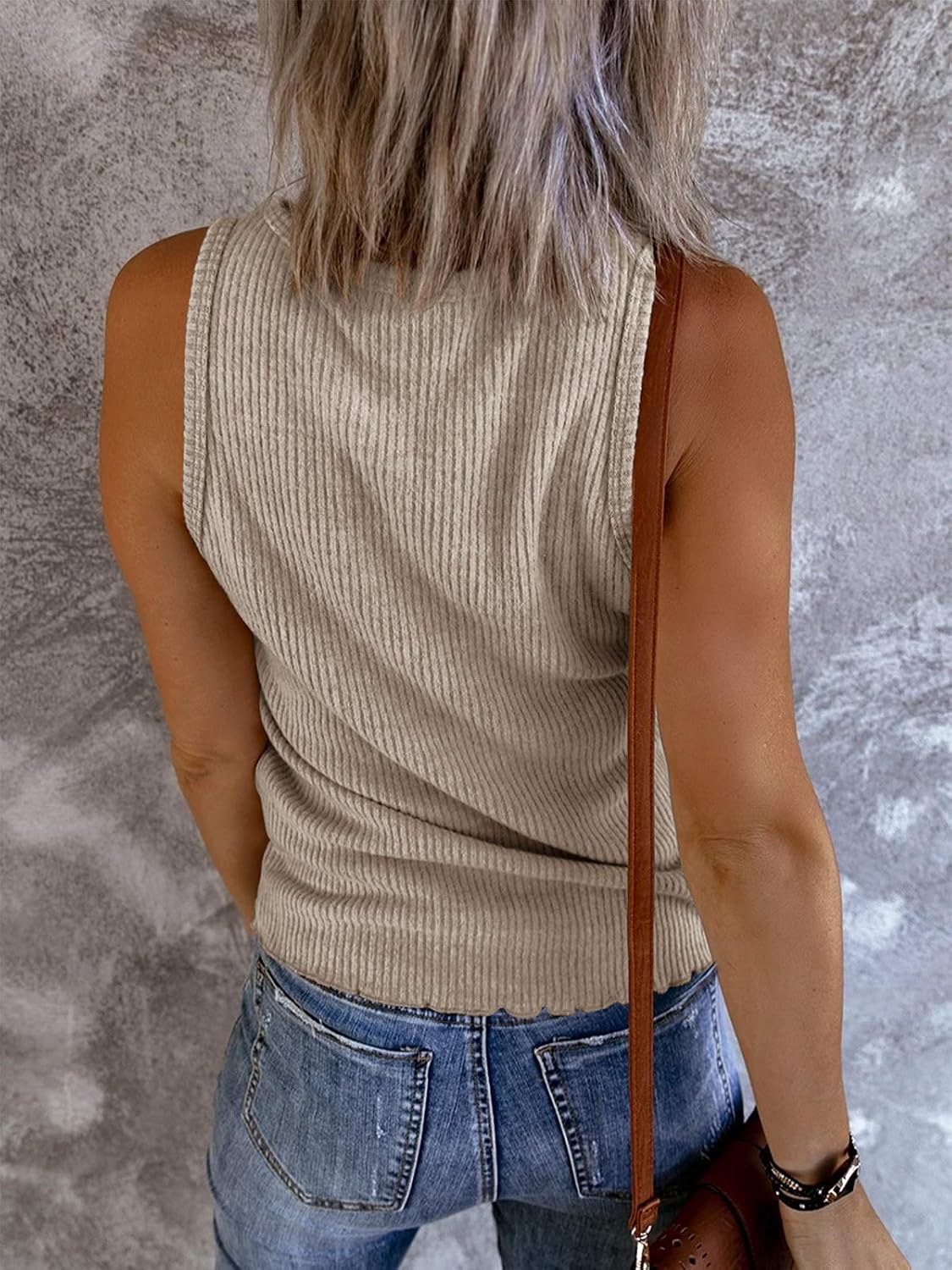 Saodimallsu Women's Ribbed V-Neck Button Henley Tank Top