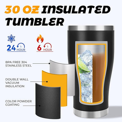 DS 30 Oz Tumbler with Lid Stainless Steel Vacuum Insulated Water Coffee Tumbler Durable Leak Proof BPA Free Ice Coffee Thermal Cup (Black)