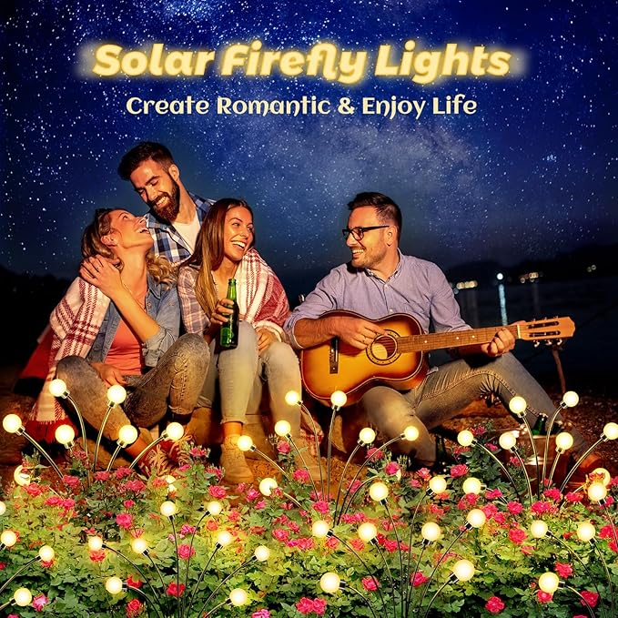 Solar Garden Lights Outdoor: 32 LED Warm White Swaying Firefly Light 4 Pack - Waterproof Landscape Lighting Decorations for Yard Patio - Gardening Gifts for Women Grandma