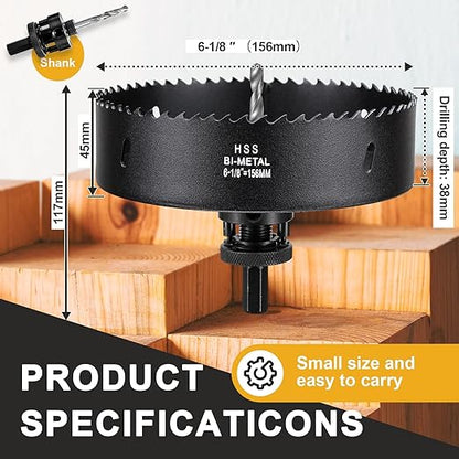 6 18 inch Hole Saw Drill Bit for Metal and Wood, M42 Bi-Metal Hole Cutter with 1.5 Cutting Depth for Drywall, Ceiling, Aluminium Alloy, Sheet Iron and Steel Frame