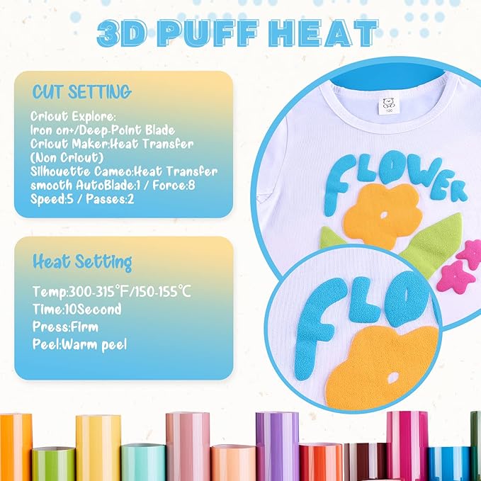 Tintnut Puff Vinyl Heat Transfer - 10inches x 6ft 3D Windows Blue Puff HTV Roll Heat Transfer Vinyl Foaming Colorful Puffy Iron on Vinyl for T-Shirts DIY Compatible with Cricut or Silhoutte Cameo