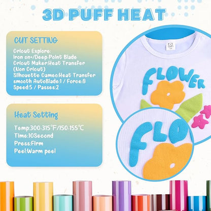 Tintnut Puff Vinyl Heat Transfer - 10inches x 6ft 3D Windows Blue Puff HTV Roll Heat Transfer Vinyl Foaming Colorful Puffy Iron on Vinyl for T-Shirts DIY Compatible with Cricut or Silhoutte Cameo