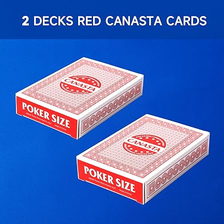 GSE Games  Sports Expert 2-Deck Canasta Cards with Point Values, Includes Canasta and Hand  Foot Game Rules, Traditional Rummy Game Playing Cards (Red)